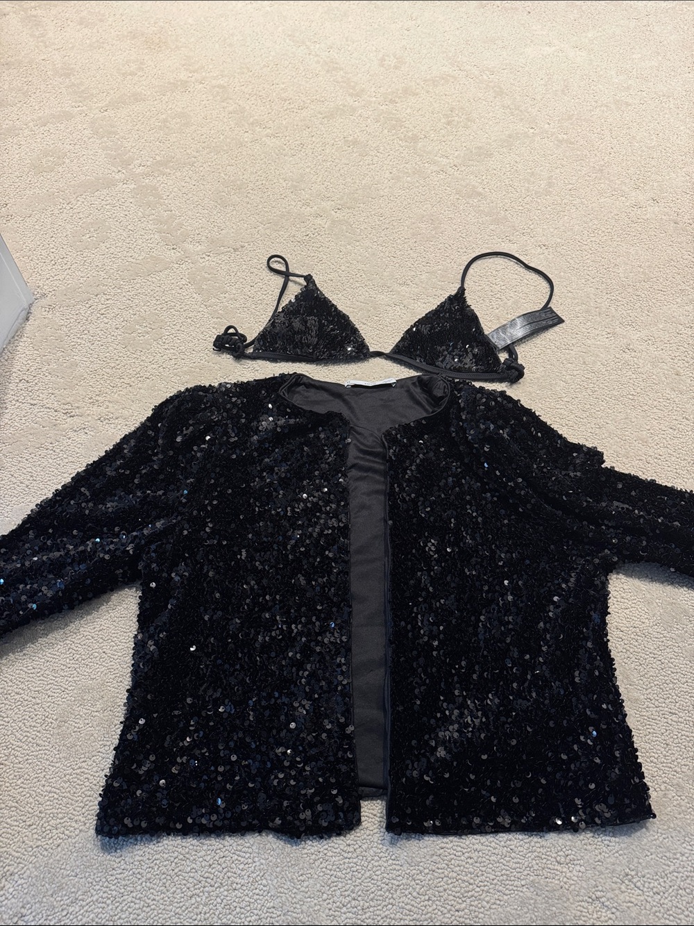 Mango Black Sequin Bralette and Jacket Set